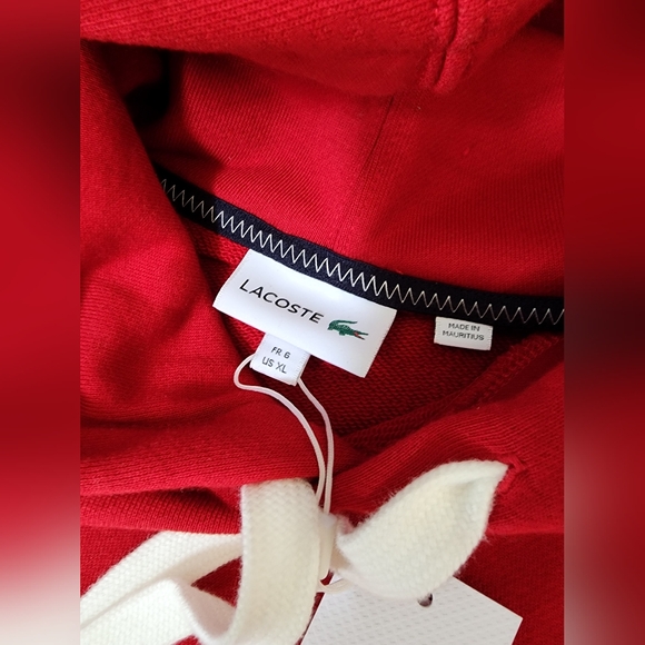 LACOSTE MEN'S HOODED COTTON FLEECE PENNANTS L BADGE - COLOR RED - Picture 7 of 9